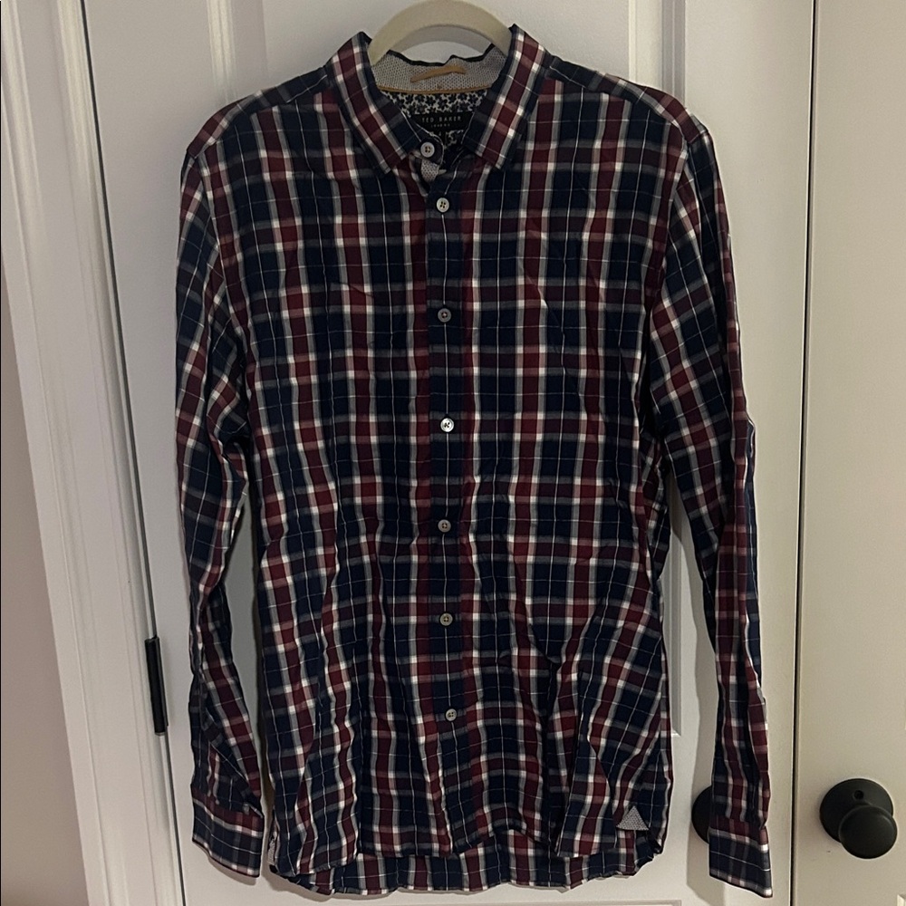 Ted Baker Navy and Red Plaid Casual Shirt